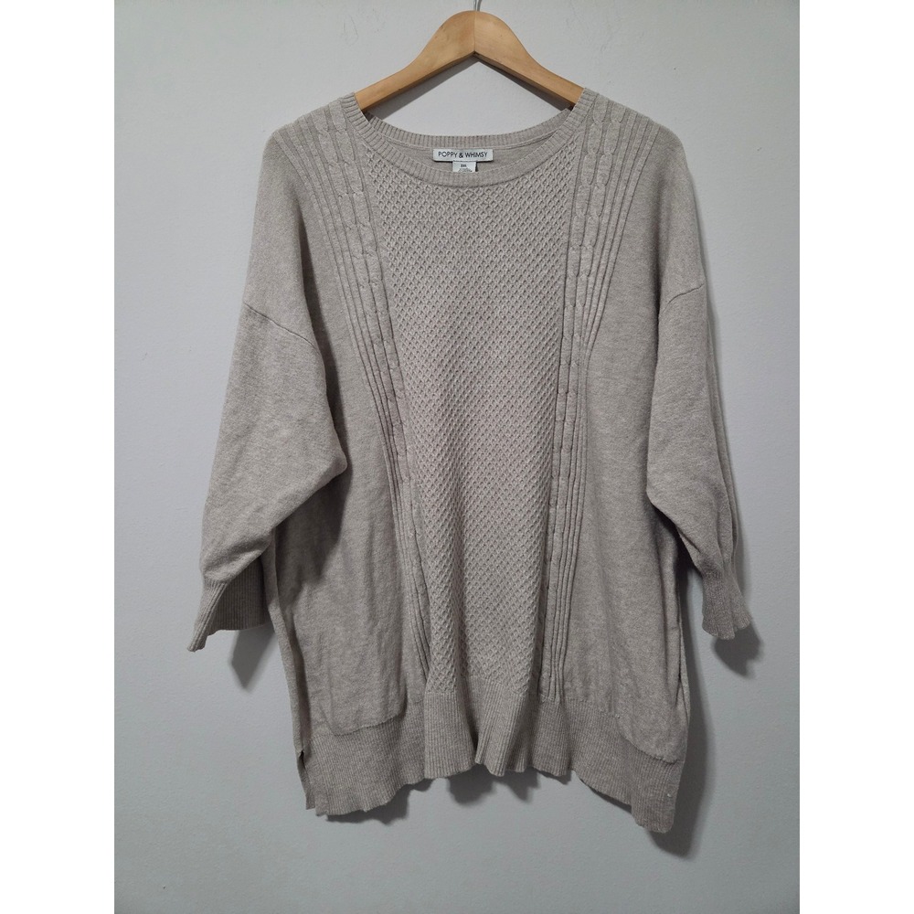 Poppy & Whimsy Women 3XL Oatmeal Beige Mixed Knit Cable Sweater JSW1505P